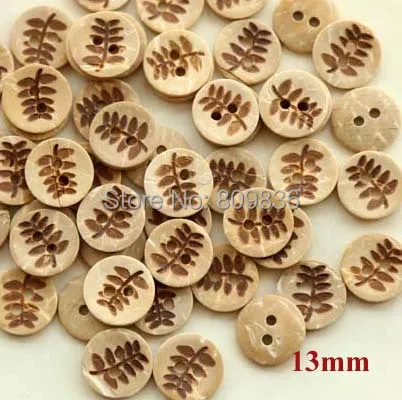 50pcs/lot Size: 11-18mm Leaf Design Coconut Buttons Sewing Wooden Button 2-holes Buttons for Skirt Curtain Dress (SS-498)