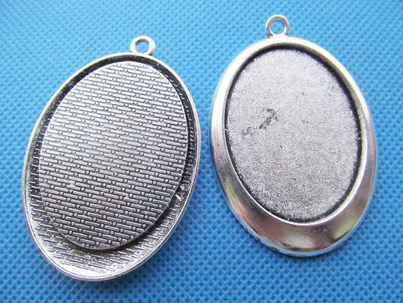 50pcs Antique Silver tone /Antique Bronze Oval Base Setting Tray Bezel Pendant Charm/Finding,fit 30mmx40mm Cabochon/Came