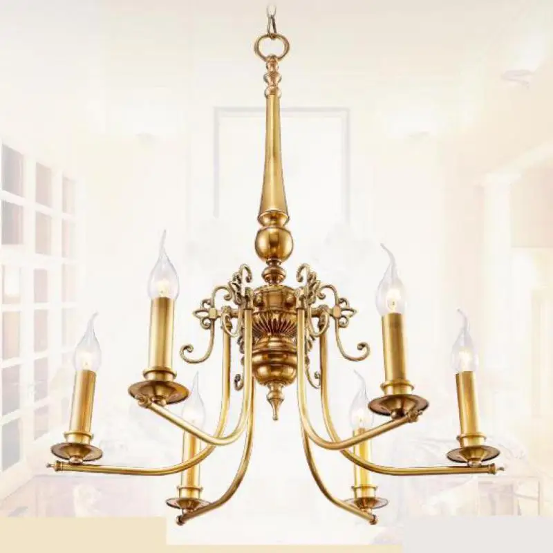 Bedroom Antique 6-arm yellow Copper Chandelier Lighting palor dining Room led candle Chandelier shopcase Cafe Kids light fixture