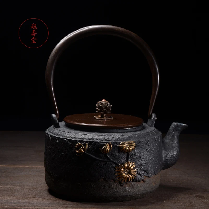 

Flower Pattern Cast Iron Teapot Set Japanese Tea Pot 1300ml Drinkware Kung Fu Infusers New Arrival Business Gift