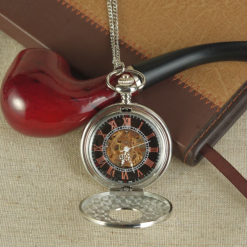 0 Hot Mechanische Zakhorloge Mannen Vintage Brons Retro Horloges Charm Hanger Ketting Zakhorloge Met Ketting Goud Gear Dial