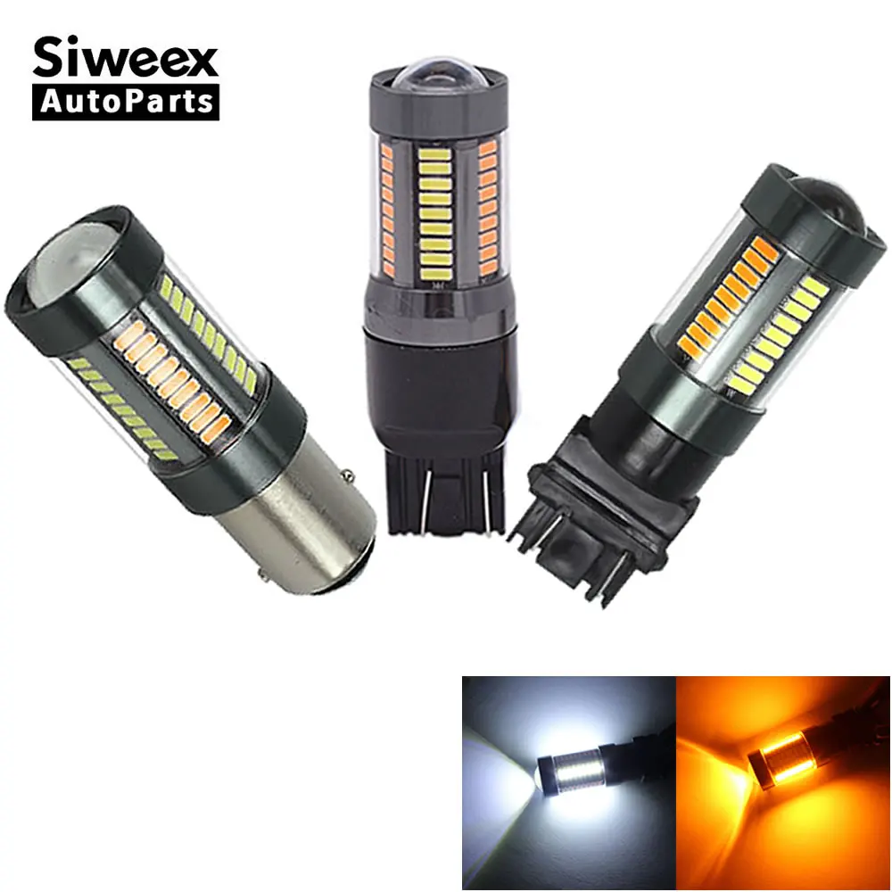 1 szt. 1157 BAY15D T25 3157 T20 7443 Led 4014 66 SMD Automatyczne żarówki samochodowe Światła kierunkowskazów Światła hamowania 12V Dwukolorowe Białe Bursztynowe