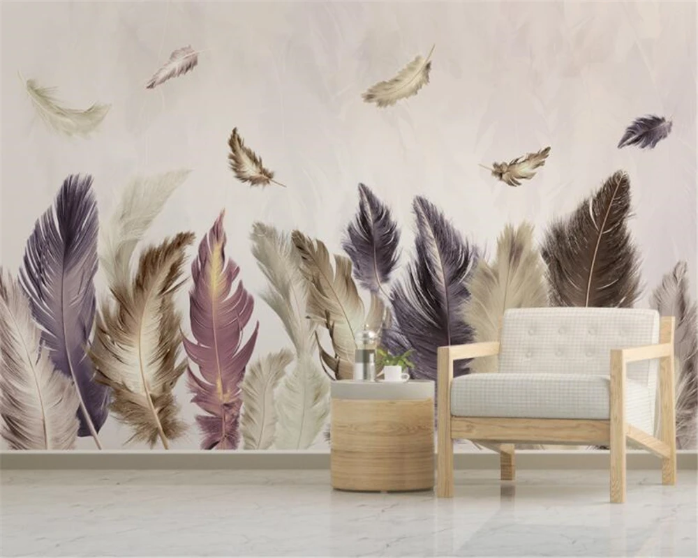 

beibehang Custom Wallpaper Modern Simple Hand Painted Golden feather Children's Room Living Room Wall wallpaper for walls 3 d