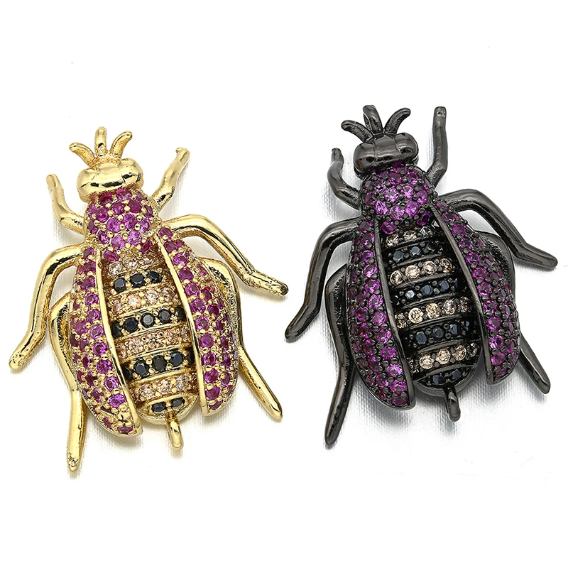 21*24mm Best Quality Handmade Brass Cubic Zirconia Beetle Charms Connectors, Mixed Color, Hole: 1mm, Model:VS243