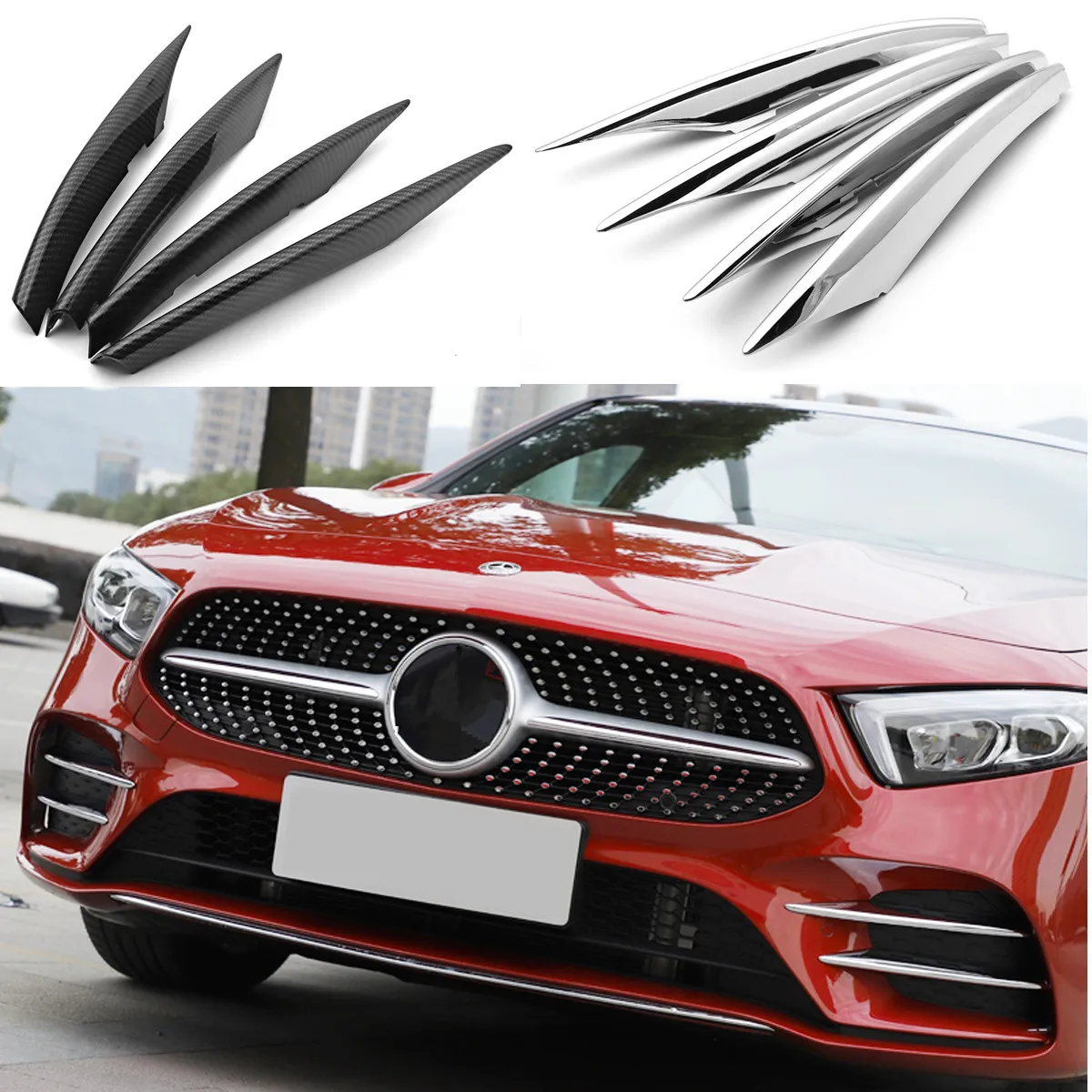 For Mercedes Benz A Class W177 A180 A200 Front Fog Light Trim Cover Strip Sticker ABS Chrome Accessories Car Styling 4PCS/set