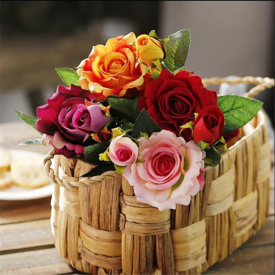 3 head silk flannel rose flower wedding decoration artificial roses artificial flowers for home table decoration silk flowers