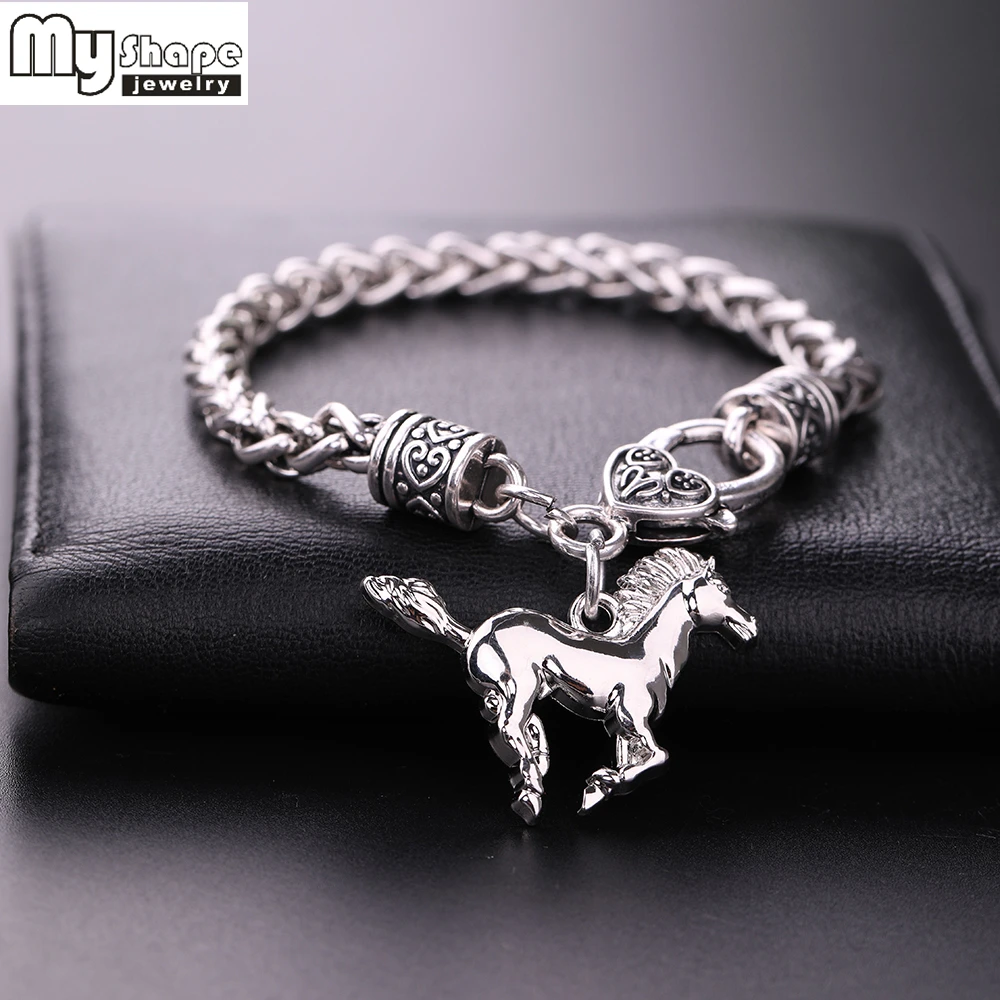 My Shape Punk Horse Charm bransoletka z wisiorkiem łańcuch pszenicy dla kobiet mężczyzn bransoletki ze stopu cynku biżuteria pulsera caballo