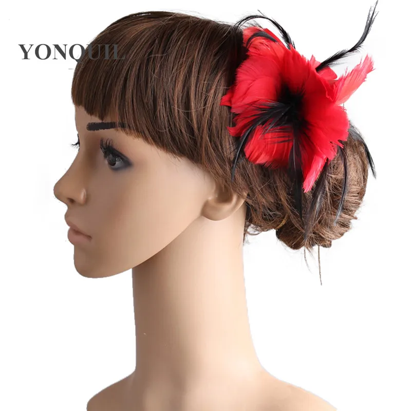 

Elegant Women Feather Flower Hair Clip Fancy Fascinators Feather Brooch Elegant Small Fascinator Hair Accessories TMYQ099