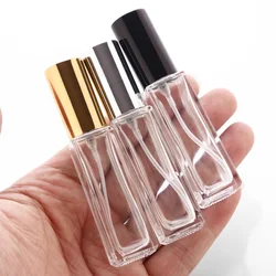 10 teile/los 10ml transparente dünne Glass prüh flasche Probe Glas fläschchen tragbare Mini Parfüm Zerstäuber Gold Silber schwarz Kappe