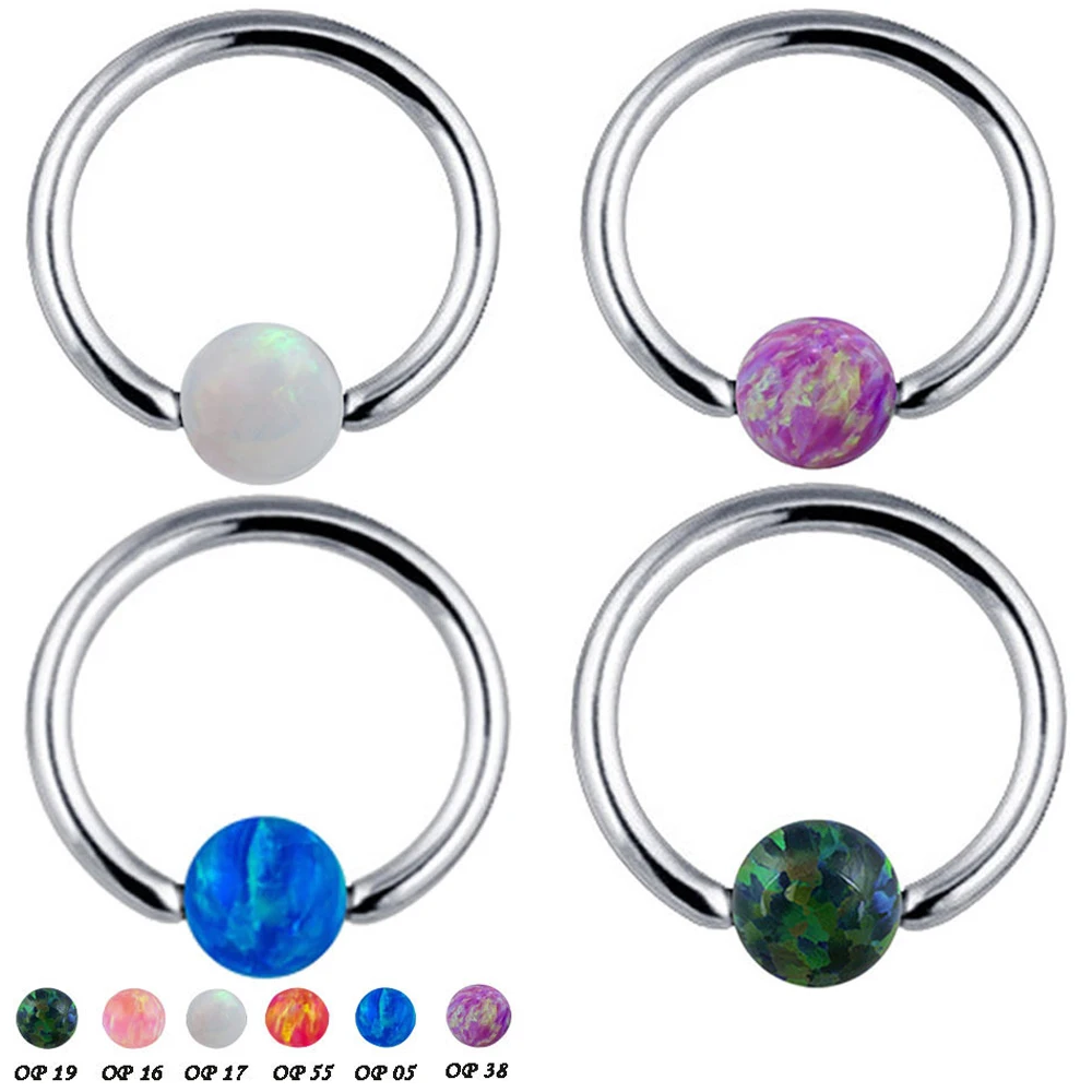 Alisouy 16G Titanium Nose Rings Captive Bead Rings Opal Stone Piercing Nose CBR Ear Cartilage Rings For Sexy Girls Body Jewelry