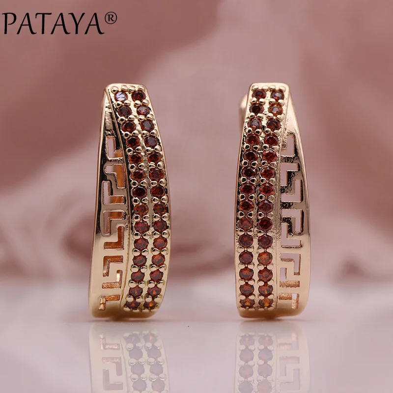 PATAYA New Fashion 585 Rose Gold Color Natural Zircon Dangle Earrings Women Irregular Earrings Hollow Fine Multicolor Jewelry