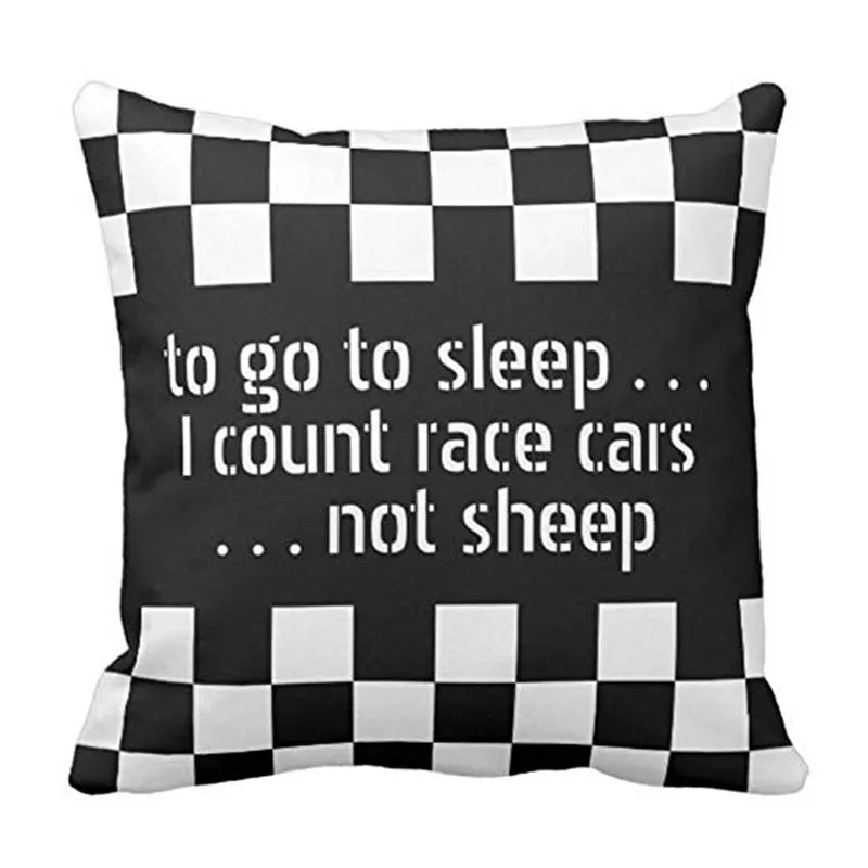 Throw Pillow Cover Car Cool Black White Formula Checkered Flags Pattern Motorsport Decorative Pillow Case Home Decor Square 18 x