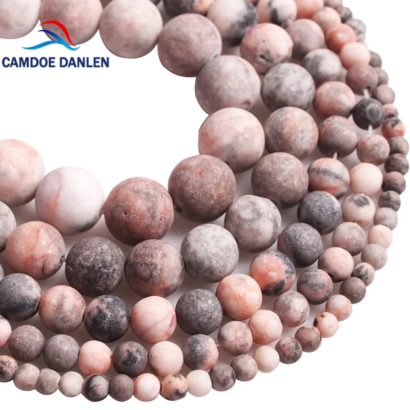 CAMDOE DANLEN Dull Polish Matte Pink Zebra Natural Stone Beads 4 6 8 10 12 MM Round Loose Bead DIY For Jewelry Making Wholesale