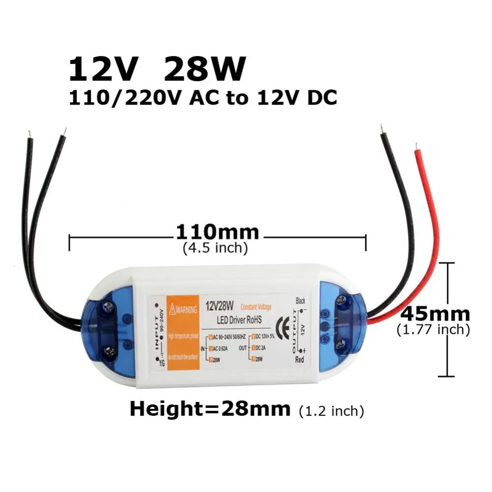 12V LED Driver DC 12 Volt Power Supply 18W 28W 48W 72W 100W Power Adapter Lighting Transformer 220V 12V 5V Power Supply