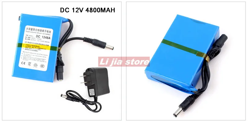 Li-ion Battery Portable 4800mAh DC 12V 12.6V Super Rechargeable lipo Pack EU/US plug adaptor for CCTV camera recorder