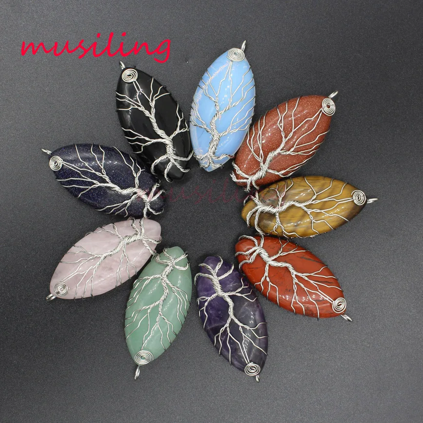 Silver Plated Horse Eye Tree of Life Pendants Pendulum Natural Stone Reiki Amulet For Women Men Fashion Jewelry 10pcs