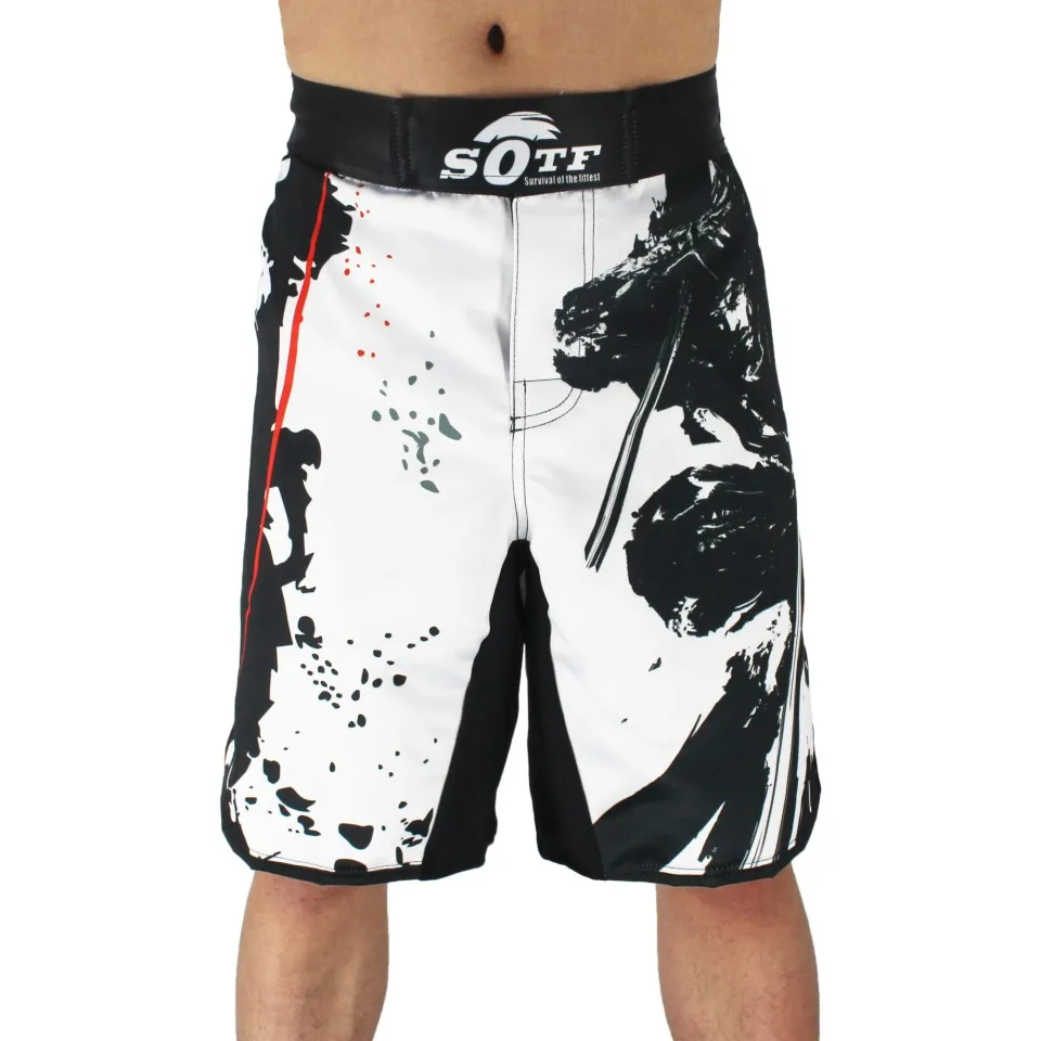 SOTF-pantalones cortos deportivos de combate ninja, ropa de boxeo tailandesa, pantalones cortos negros de cintura elástica, Bushido, fierce, Tiger,