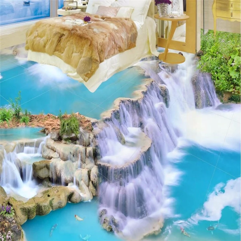 beibehang Floor painting papel de parede 3D photo wallpaper clear river stone Bathroom Floor Mural Wall paper pvc self adhesive