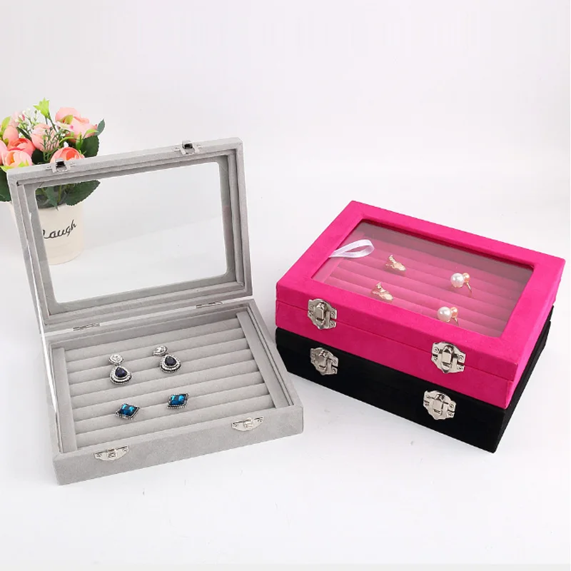 New 20*15*4.5CM Rings Box With Glasses Lid Earrings Holder Organizer Jewellery Accessories Display for Home or Shop Window Show