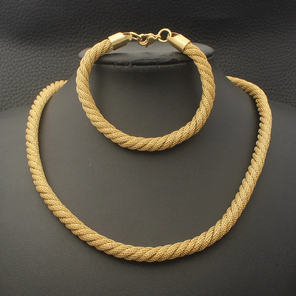 

Stainless Steel Simple Jewelry Silver & Gold Color Necklace and Bracelet Set For Women New Style Joker Chain SFHZAAAJ