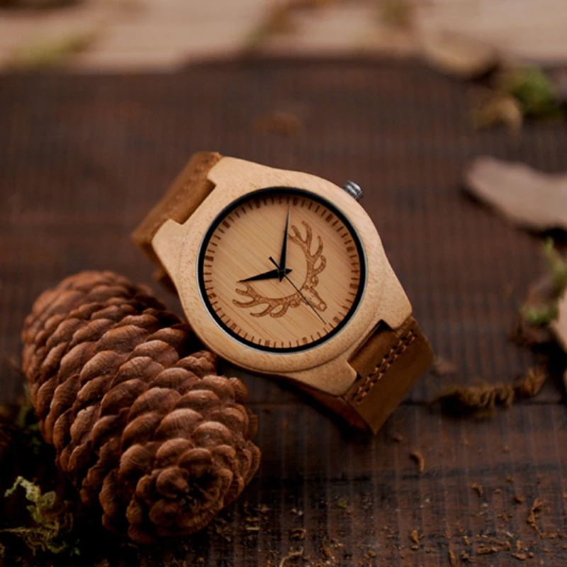 reloj hombre BOBO BIRD Bamboo Watch Men Women Wooden Timepieces Real Leather Band Quartz Watch Best Gifts Items Accept Custom