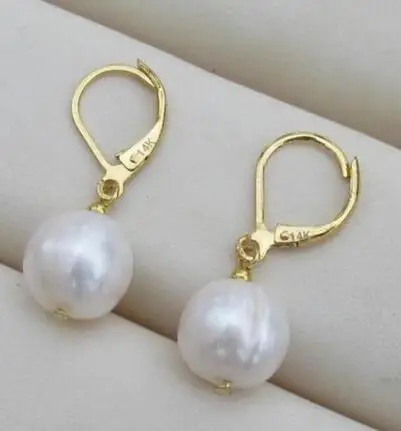 

free shipiing natural 10-11MM Australian AAA++ south seas white pearl earrings 14K/20