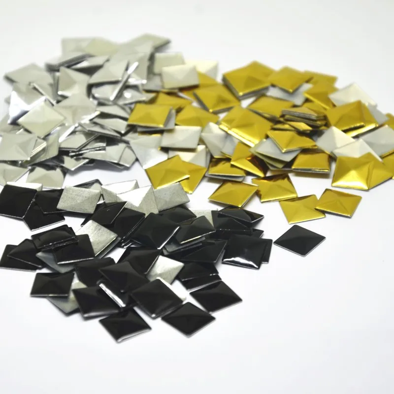 Gold/Silver/Black Hotfix Studs Aluminum Square Pyramid Iron on Rhinestuds Flat Back Rhinestones For DIY With Adhesive