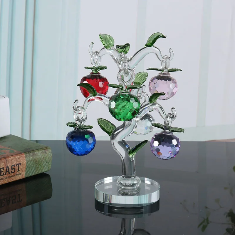 Crystal 6 pcs Apples Tree Figurine Glass Apple Fruit Sculpture Craft Home Table Paperweight Ornament Souvenirs Christmas Decor
