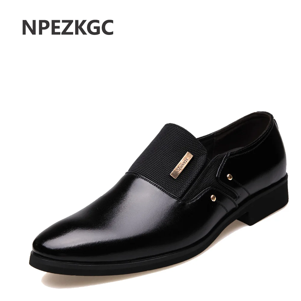 

NPEZKGC Men Dress Shoes Slip-on Black Oxford Shoes For Men Flats Leather Fashion Men Shoes Breathable Comfortable Zapatos Hombre