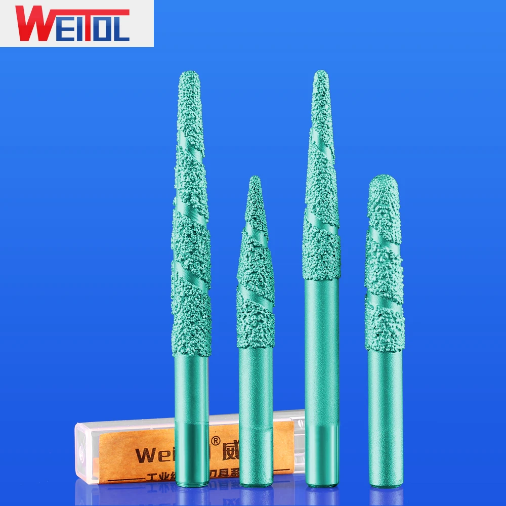 WeiTol 1 piece 8mm Vacuum brazed stone bits granite cutting tools taper diamond burrs router bits for engraving marble