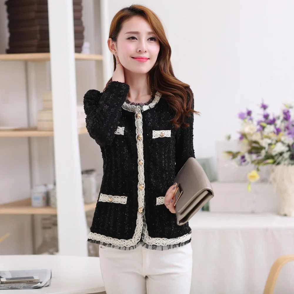 White Blazer Women paillette formal blaser jacket for woman work wear plus size lady coat suits top tunic white,black S~XXL