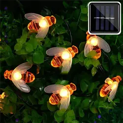 Solar Powered Honey Bee LED String Fairy Light, 20LEDs, 50LEDs, Abelha, Jardim ao ar livre, Cerca, Pátio, Luzes de Natal Garland, Novo