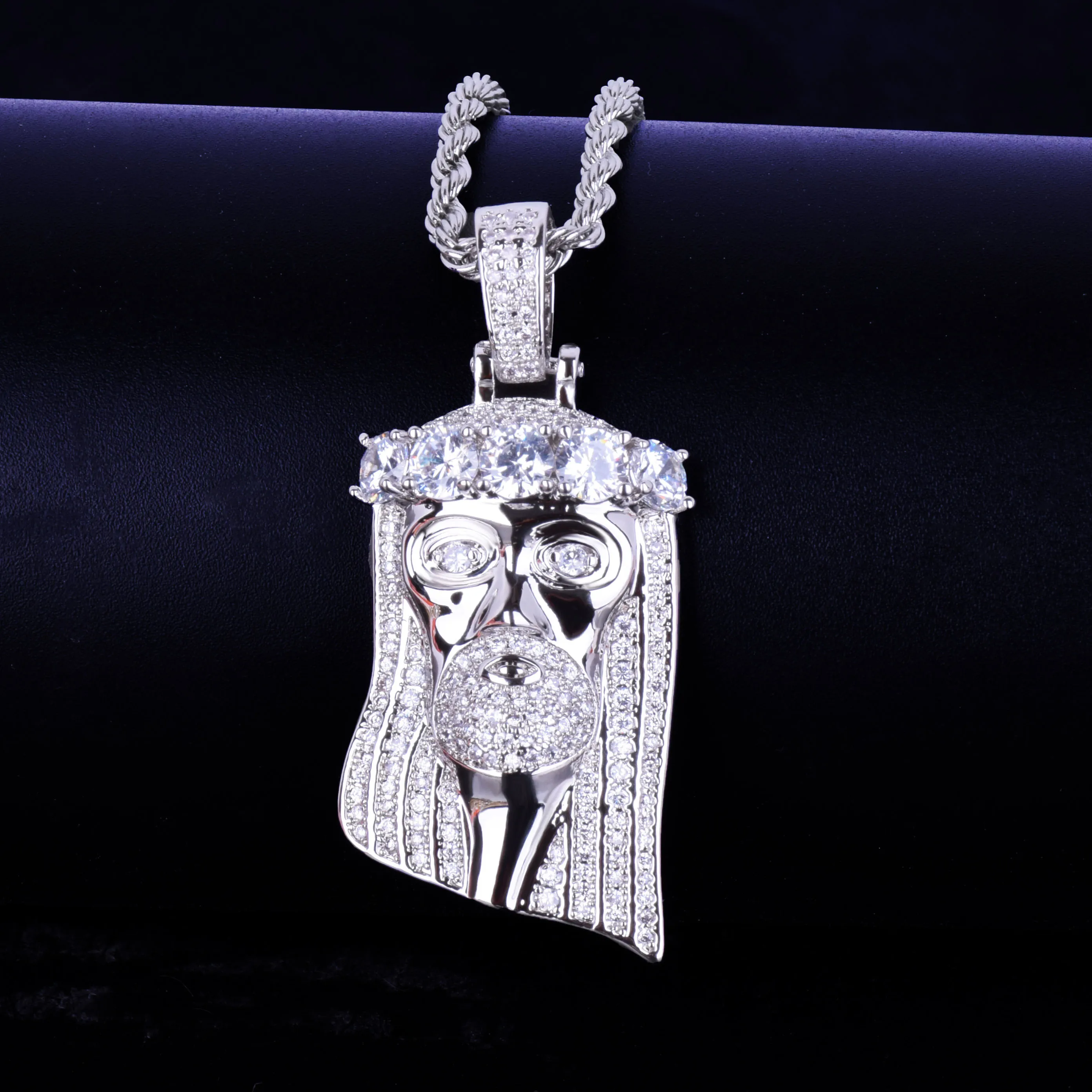 Bubble Letter Iced Religious Jesus Head Pendant Necklace Gold Color Bling Cubic Zircon Men\'s Hip Hop Jewelry For Gift