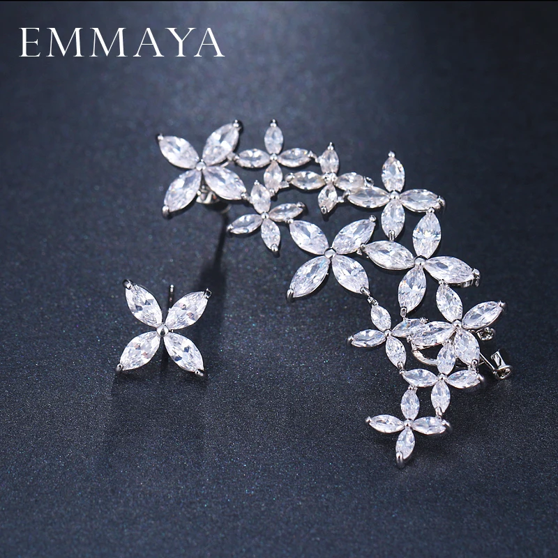 EMMAYA Luxury Unique Big Flower Earrings White Color CZ Vintage Wedding Brincos Jewelry for Women