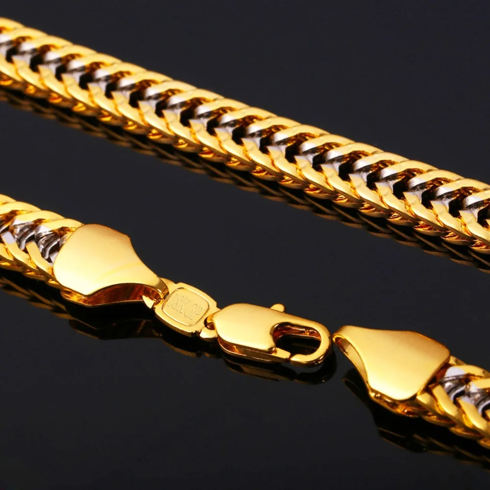 U7 Two Tone Gold Color Necklace Set Franco Chain Necklace Bracelet Men Jewelry Set Wholesale Punk Style S707