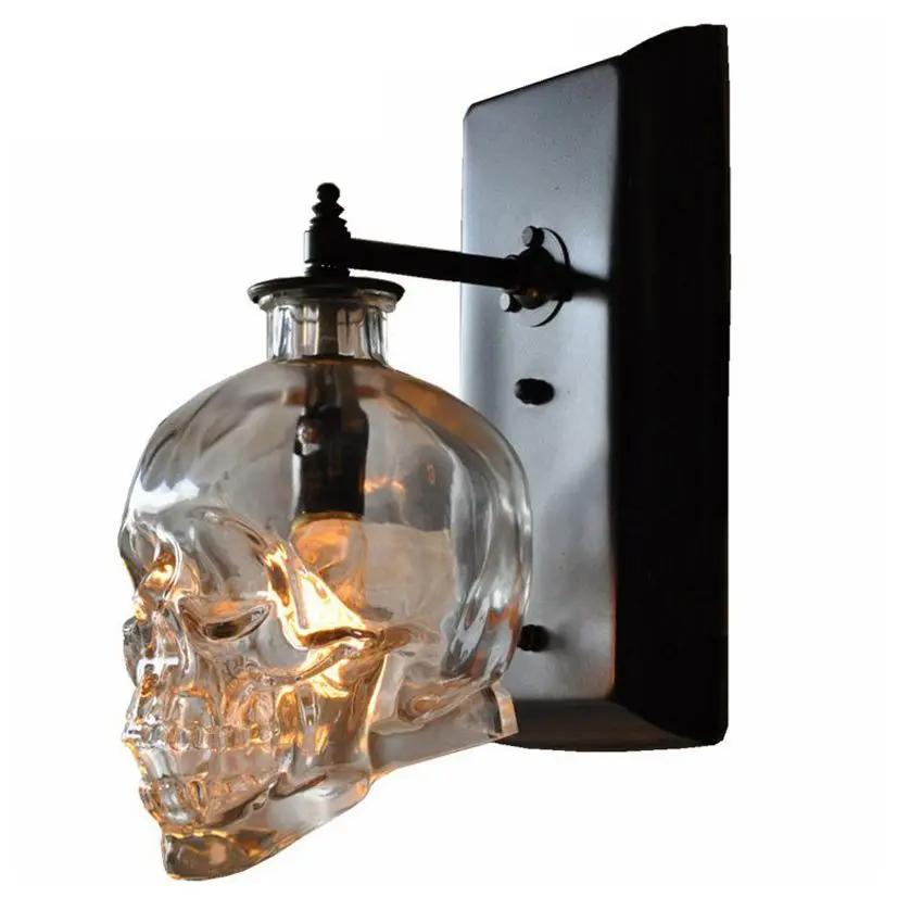 

Glass Skull Bar Club Wall Lamps American Loft Clear Industrial Loft Retro Balcony Wall Lights Corridor Hallway Wall Sconce