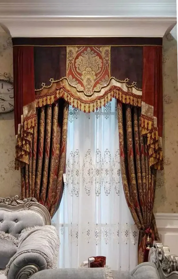Deluxe Dark Red Jacquard Chenille Villas Hotel Home Decorative Sofa Curtain Upholstery Fabric 280cm Up the Roll Sell by Meter