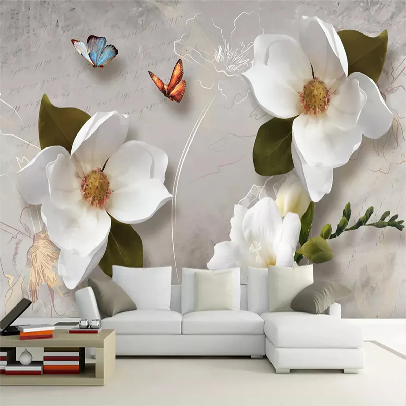 Custom Wallpaper For Walls 3 D Modern European Style Art Mural White Flower Living Room TV Background Photo Wallpaper Wall Cloth