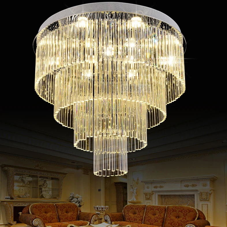 

LED Crystal Chandelier Lights Fixture Modern K9 Crystal Chandelier Multi Circles Round Crystal Hanging Lamp Home Indoor Lighting