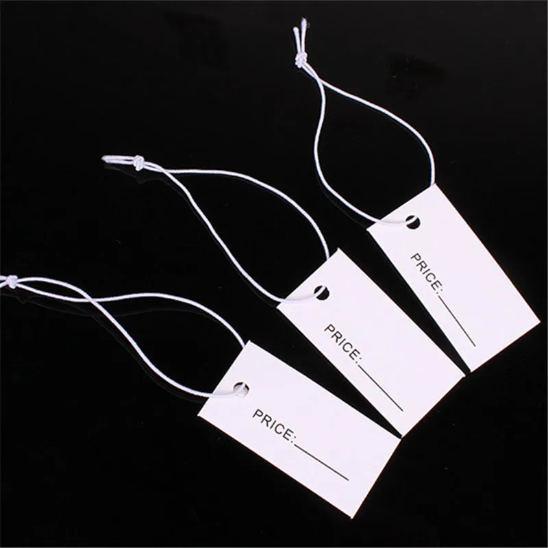 1000pcs 1.7*3.3cm One Side Printed White Paper Price Tags with Elastic String Hang Price Tags Label for Jewelry