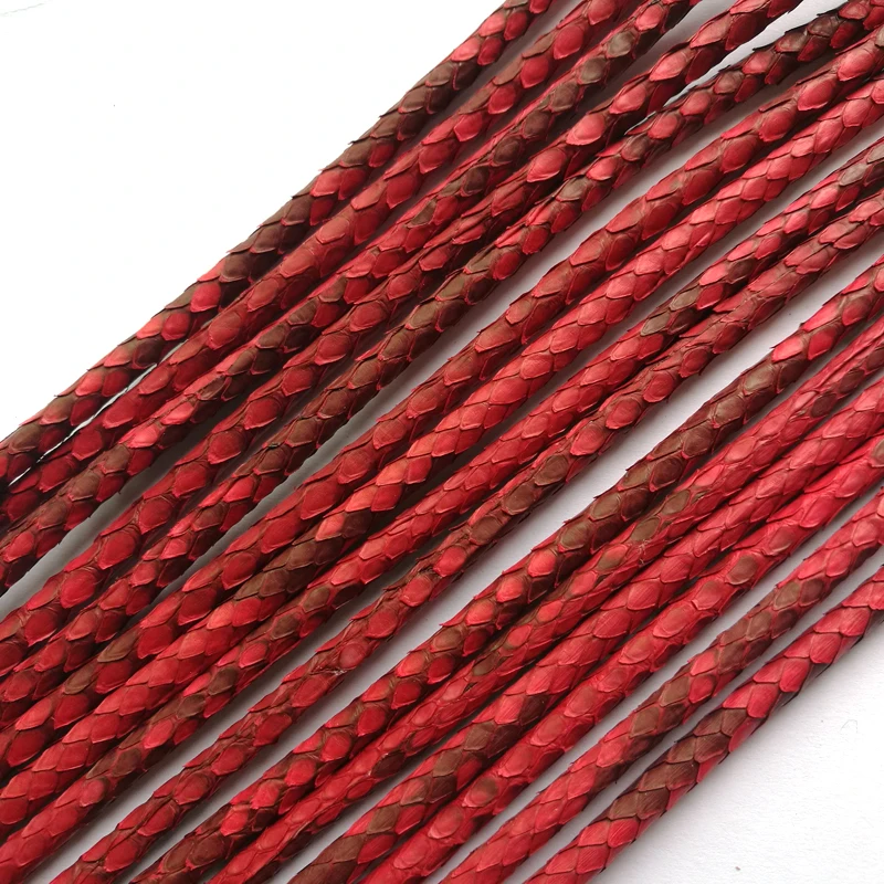 BC Fashion 5MM  Glossy Red Python Skin Cords High End Luxury Genuine Leather Cord Customize High Class diy Jewelry bracelet