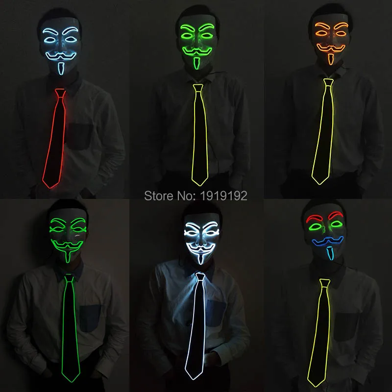 Creative Glow Party Supplies Set V for Vendetta Mask + EL Tie Bow Tie Scary Halloween led Mask Nightclub DJ Decoration