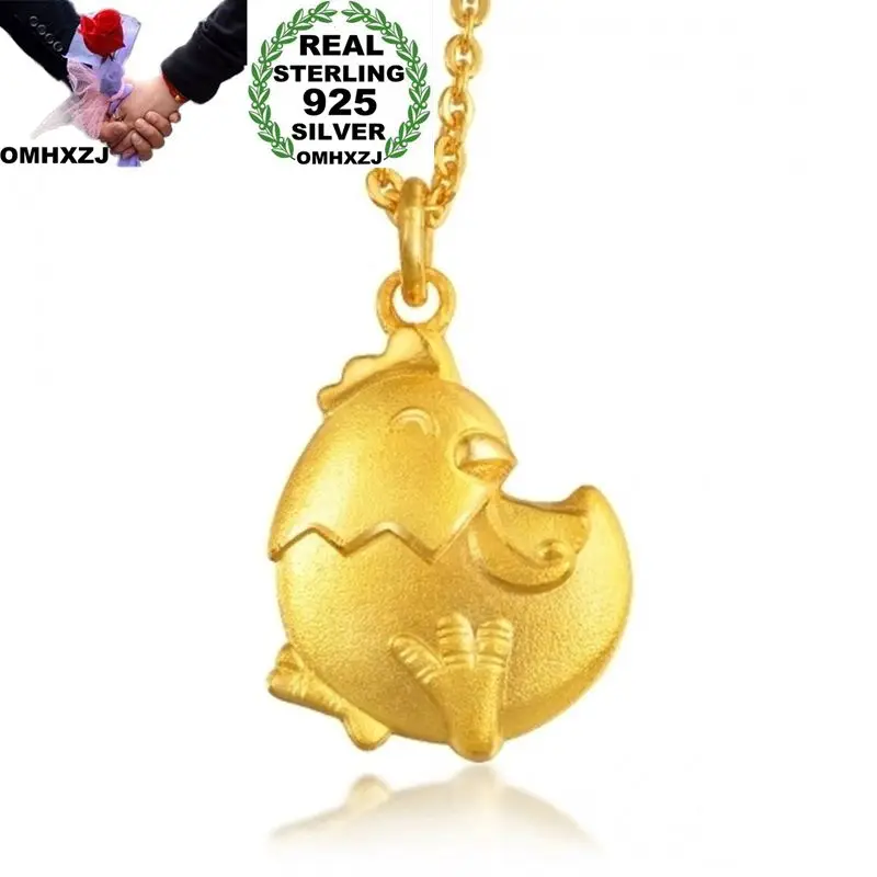 OMHXZJ Wholesale European Fashion Woman Man Party Wedding Gift Gold Chicken 925 Sterling Silver Necklace Pendant Charm CA114