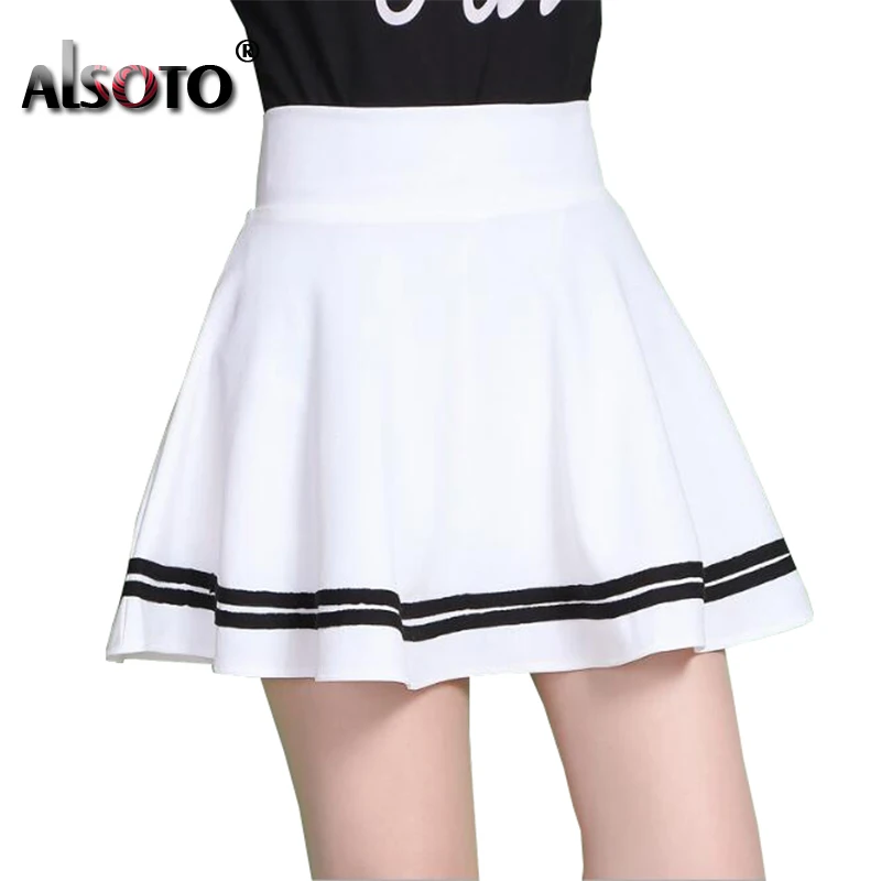 2024 Summer Style Women Skirt Solid Color Sexy High Waist Midi Pleated Skirts Stripe Black School Korean Mini A-line Saia