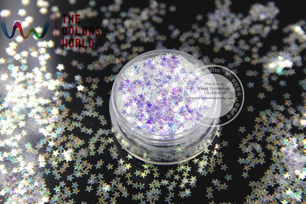 TCR6321A White with blue light shinning colors glitter Stars shapes 2.5MM size  amazing sparkles for Nail Art and DIY supplies