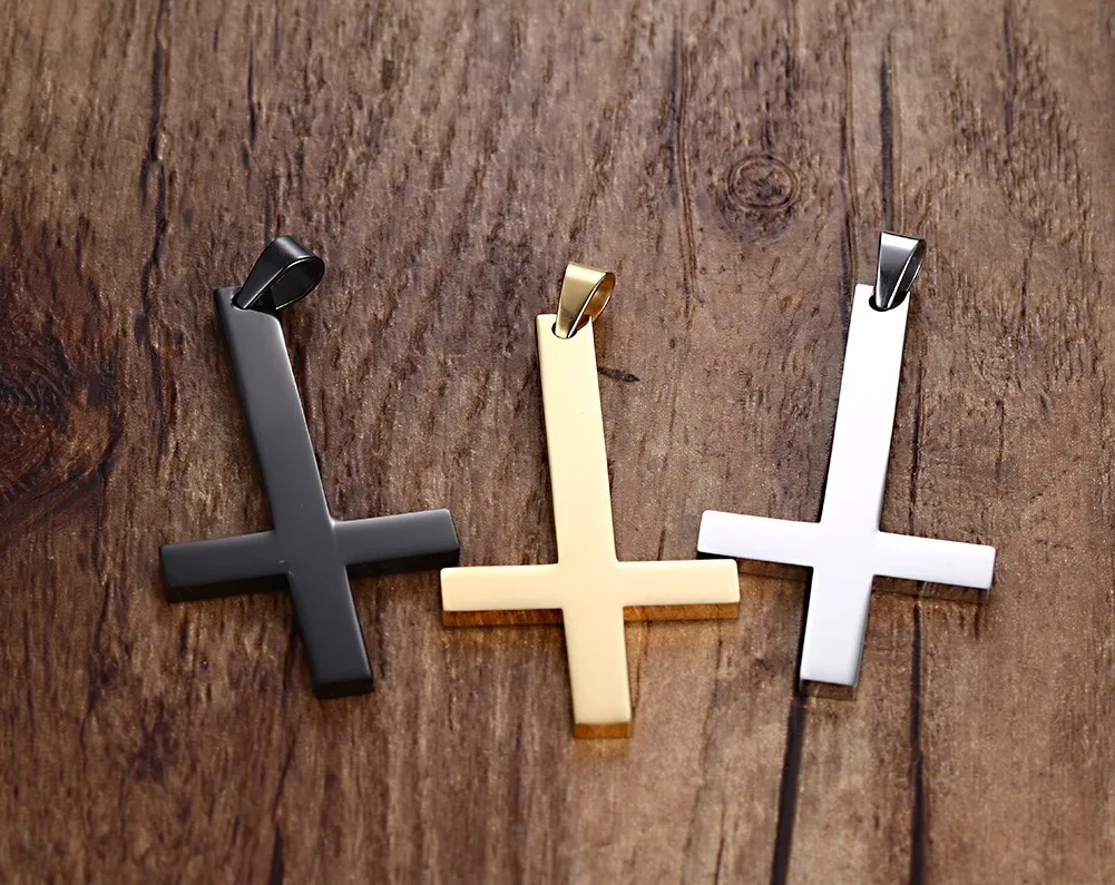 

10pcs wholesale 55*30mm can be chosen Inverted Cross Pendant Necklace for Men Stainless Steel Choker Crux de Sanctus Jewelry