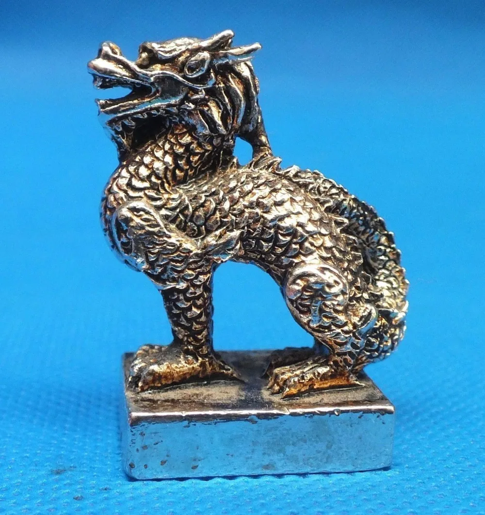 Chinese Old tibet Silver Bronze Old fine Rare Tibet Silver Dragon Statue decoration metal handicraft