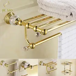 Gold brass Bathroom Accessories Bath Towel Shelf Towel Bar Paper Holder Cloth Hook