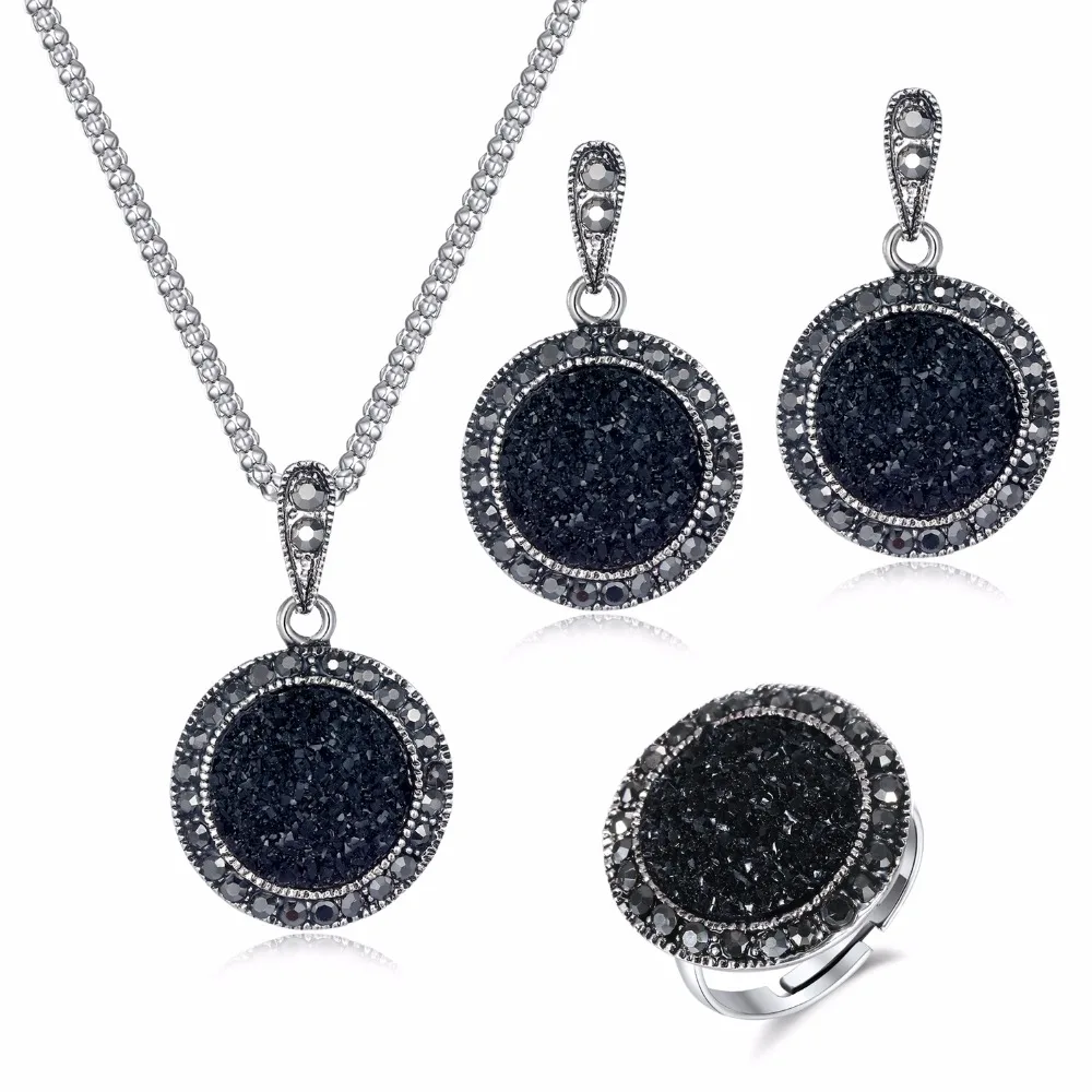 FNIO charm crystal jewelry set pendant round necklace earrings fashion Bijoux party jewelry new gift 2018