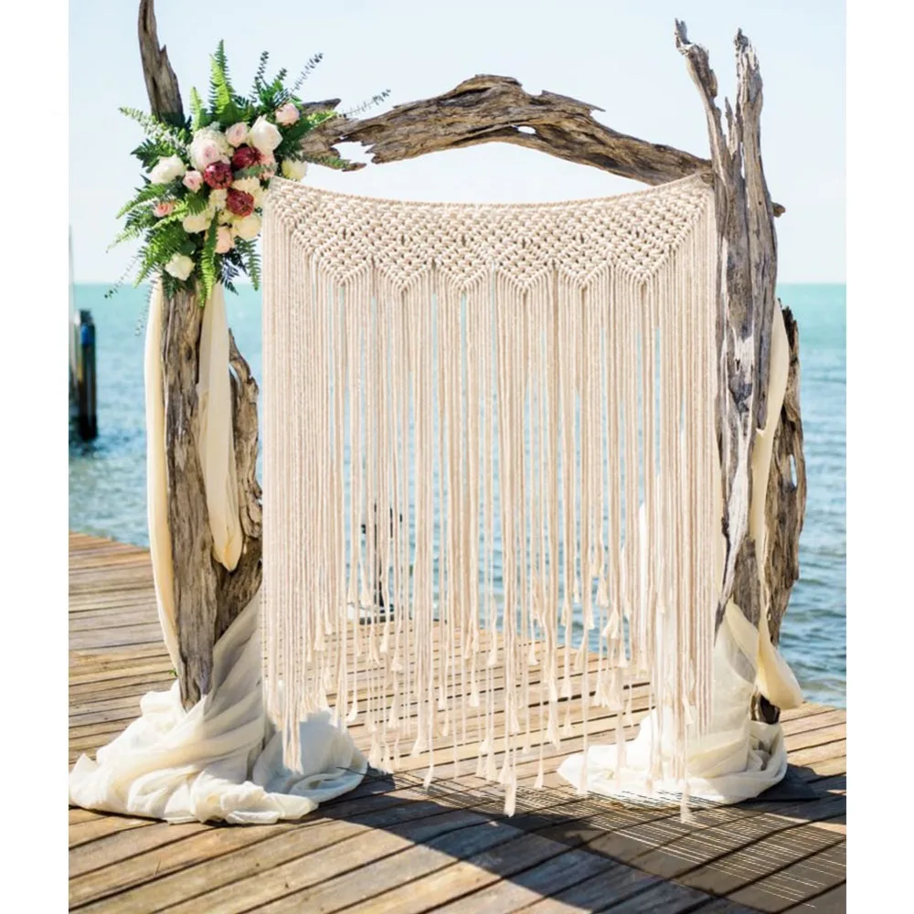 

OurWarm Boho Wedding Decoration Table Runner Wedding Backdrop 100x115cm Cotton Rope Photo Booth Backdrop Macrame Wall Hanging